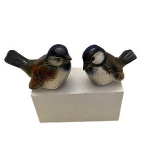 Goebel Porcelain Birds Sparrows Set of Two Brown Blue CV74 West Germany Vintage 1980s