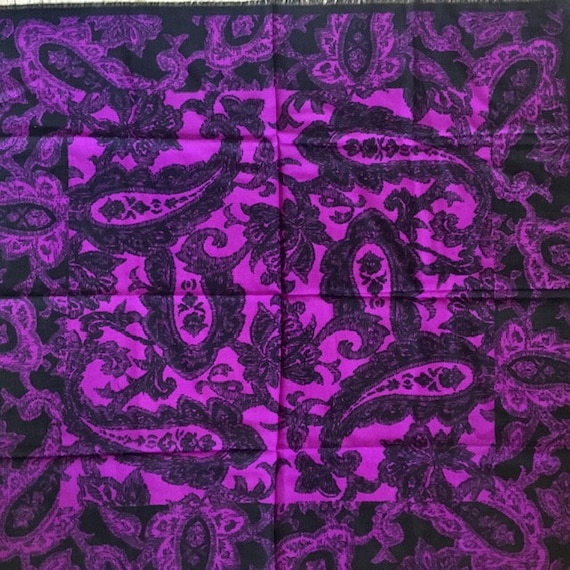 Glentex Vintage Scarf Purple Black Paisley 1980s … - image 2