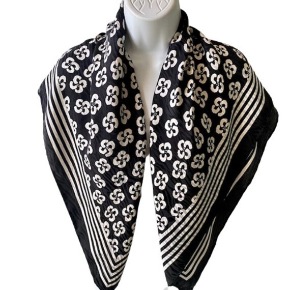 Silk Scarf Jeannene Booher Vintage 1980s Black Wh… - image 3