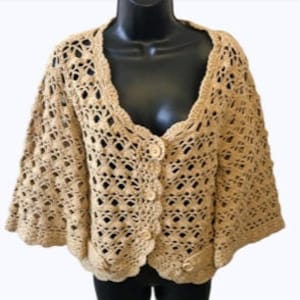 Cardigan Sweater Handmade Crochet Button Front Tan Size Medium Cottagecore Boho