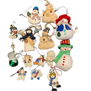 Snowman Christmas Ornaments Collection Lot of 14 Various Sizes Materials Decades