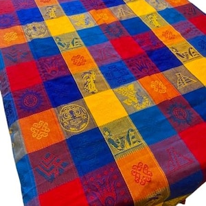 Mexican Tablecloth Folk Art Images Bright Primary Colors Aztec