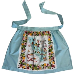 Half Apron California Picture Map Handmade Mid Century Vintage 1950s Kitchen Kitsch Hostess Apron