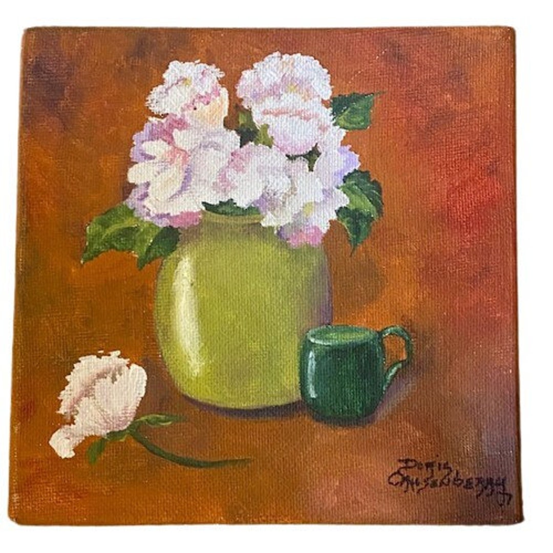 Original Acrylic Painting Still Life Floral Artist Signed Stretched ...