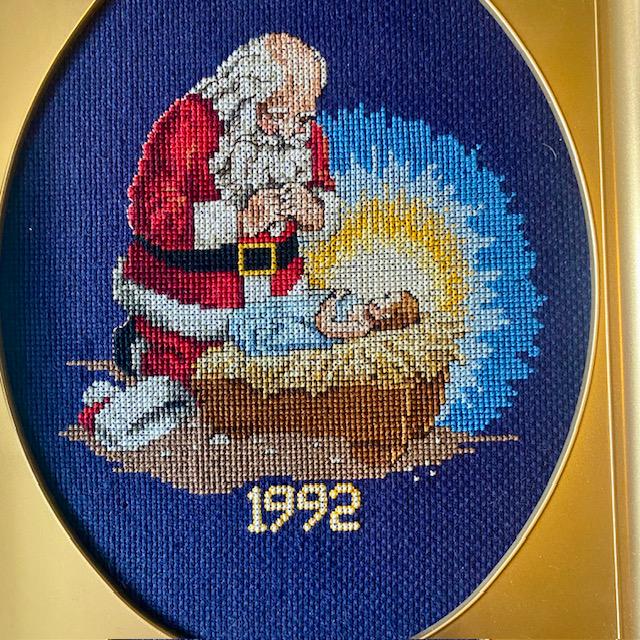 Completed Santa and Baby Jesus Cross Stitch Classic Collector