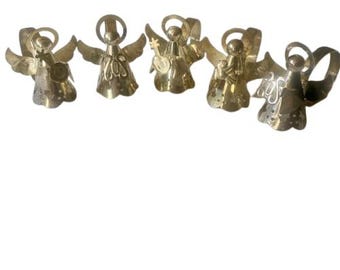 Servilleteros de ángel en tono plateado brillante, decoración navideña para mesa, juego de cinco
