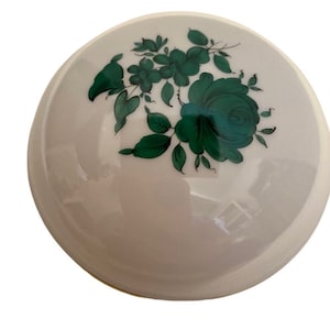 Wien Augarten Vienna Porcelain Trinket Vanity Box Hand Painted Green Roses Vintage 1950s