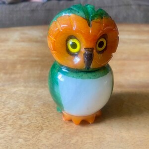 Alabaster Owl Hand Carved Hand Painted by Ducceschi Made in Italy Figurine Paperweight Colorful