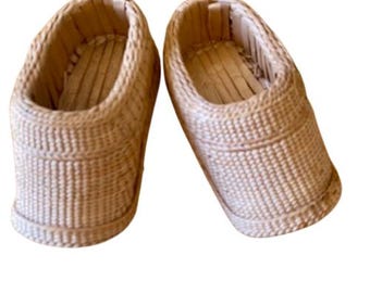 Woven Straw Childrens Shoes Slippers Vintage 1970s Handmade Use or Decor
