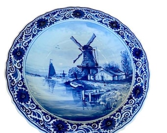 Royal Delft Plate Large Blue White Windmill Scene Hand Painted De Porceleyne Fles