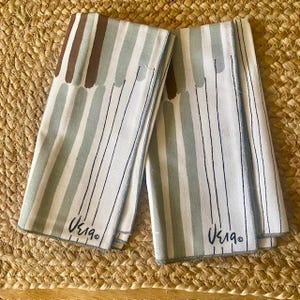 Vera Neumann Cloth Napkins Vintage 1970s Striped Geometric Brown White Gray Set of Two