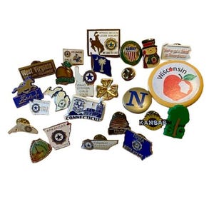 Hat Pins Lot of 25 Mostly State Pins Pinback Buttons Collectible