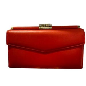 Mundi Red Leather Wallet Kiss Lock Vintage 1970s