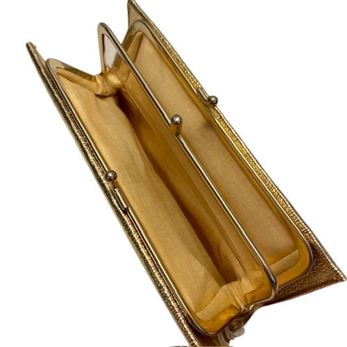Metallic Gold Baronet Leather Wallet Clutch Vintage 1960s