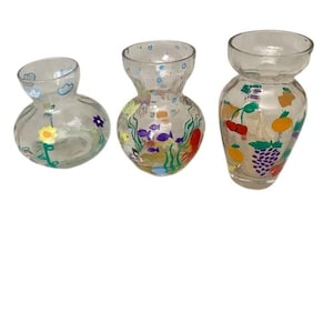Mini Bud Vases Hand Blown Restoration Hardware Set of Three Hand Painted Propagation
