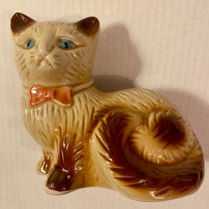 Ceramic Kitty Cat Figurine Vintage Mid Century Made in Brazil Blue Eyes