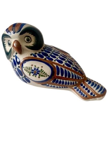 Tonala Pottery Owl Mexican Folk Art Signed Vintage 1990s
