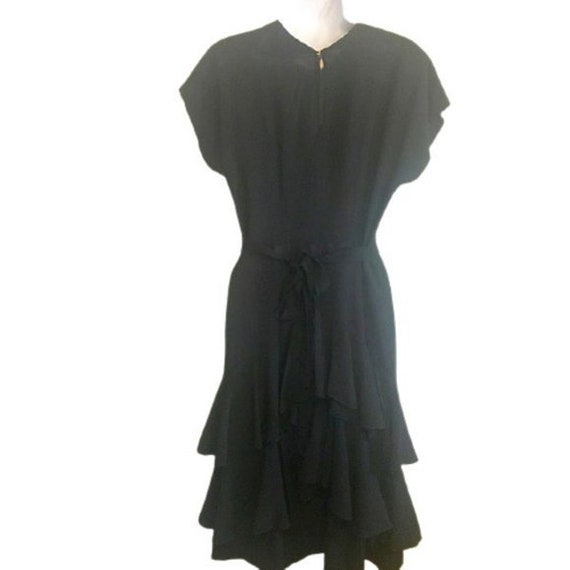 Little Black Dress Vintage Sequin Neckline Flounc… - image 2