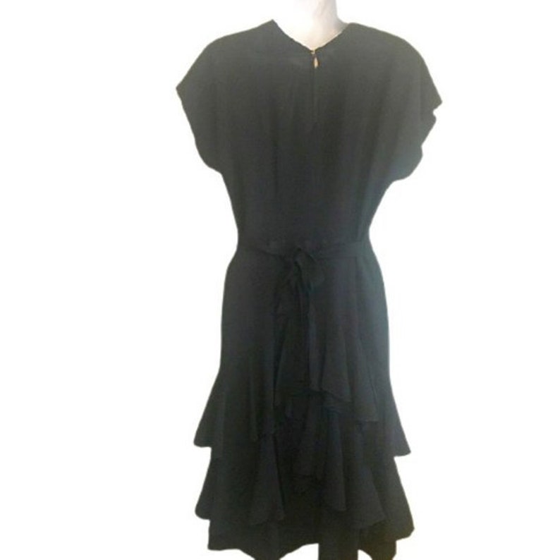 Little Black Dress Vintage Sequin Neckline Flounce Ruffle Hem image 2