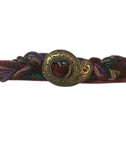 Belt Ione Vintage 80s Paisley Antique Brass Buckle 