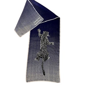Diane Von Furstenberg Vintage Silk Scarf 60s 70s Blue White with Black White Leopard Hand Rolled Hems Oblong Japan