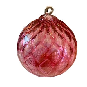 Hand Blown Glass Pink Ornament Large Ball Christmas or Decor