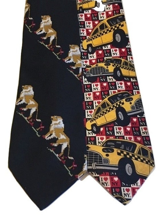 Two Vintage Fun Neckties Lions and Taxis