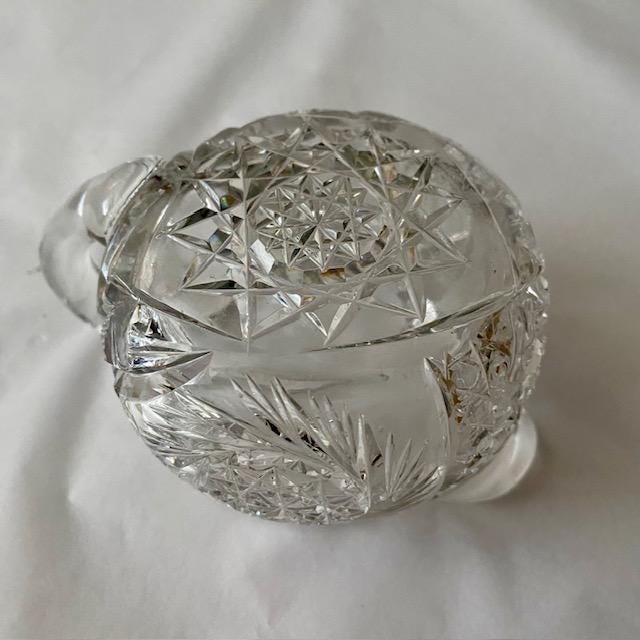 USAヴィンテージ♡ダイヤカットのクリーマー♡ミルクガラス♡未使用♪ アメリカンブリリアントカットガラスクリスタルクリーマーとナッツ