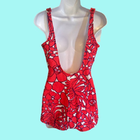 Catalina Swimsuit Vintage 60s Mod Tomato Red Purp… - image 3