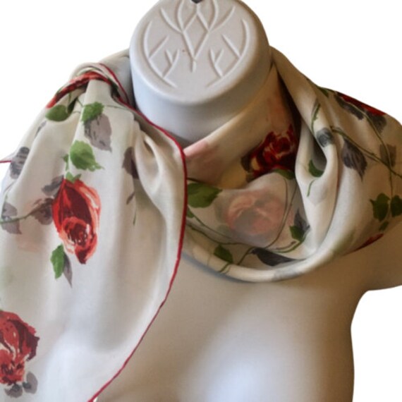 Silk Rayon Scarf Red Long Stemmed Red Roses Vinta… - image 4