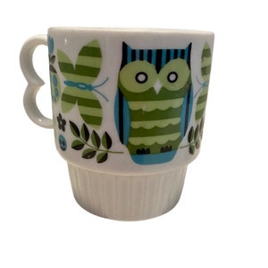Caneca de cerâmica vintage meados do século 60 coruja borboleta feita no Japão