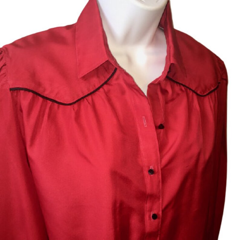 Panhandle Slim Blus Vintage 70-80-tal Röd Svart Passpoal Western Cowgirl 12 bild 2
