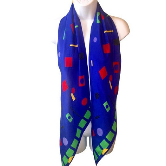 Albert Nipon Silk Scarf Vintage 80s Bold Geometri… - image 2
