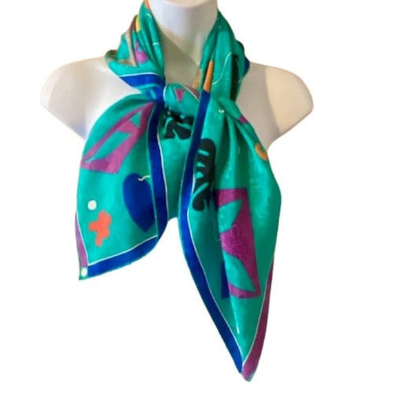 Albert Nipon Silk Scarf Colorful Abstract Print F… - image 1