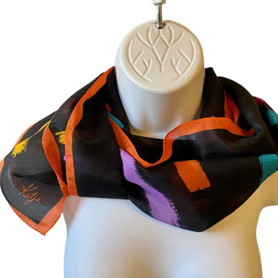 Silk Chiffon Scarf 70s Vintage Katja Bold Color O… - image 5