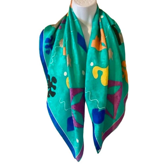 Albert Nipon Silk Scarf Colorful Abstract Print F… - image 3