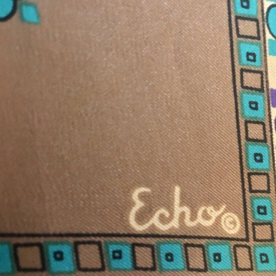 Chinon Silk Echo Scarf Vintage 70s Tan Turquoise … - image 3