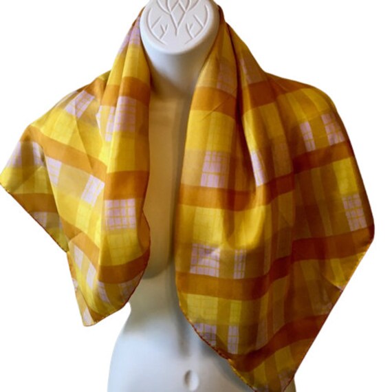 Scarf Di Mora Silk Vintage 1950s Yellow Gold Whit… - image 1