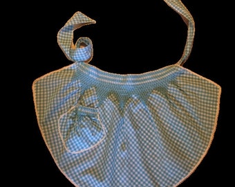 Turquoise White Gingham Vintage Waist Tie Apron Smocking