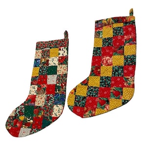 Patchwork Christmas Stockings Set of Two Holiday Decor Farmhouse Handmade