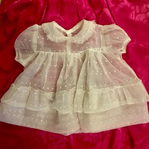 Baby Dress Sheer White Hearts Party Valentines Ruffles Lace Vintage