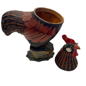 Wicker Chicken Basket Vintage 70s Head Comes off Tall Rooster Figurine ...