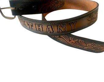 Hand Tooled Leather Western Belt Hand Crafted Personalized Size 42