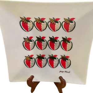 Georges Briard Strawberry Glass Bowl Platter Signed 1960s Mid Century Modern