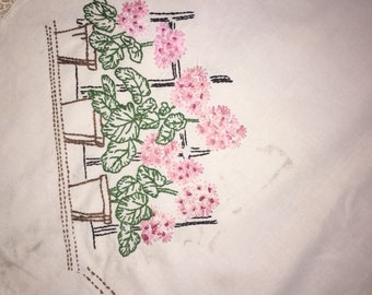ヴィンテージ テーブルクロス 手刺繍 ピンク 花 長方形 - Etsy 日本