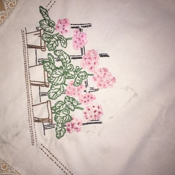 ヴィンテージ テーブルクロス 手刺繍 ピンク 花 長方形 - Etsy 日本