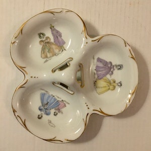 Lefton China Three Compartment Dish Hand Painted Victorians Bridgerton