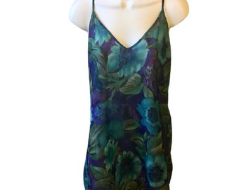 Undercover Wear Chemise vintage 80s Slip Dress Nuisette Bleu Vert Aquarelle Floral Medium