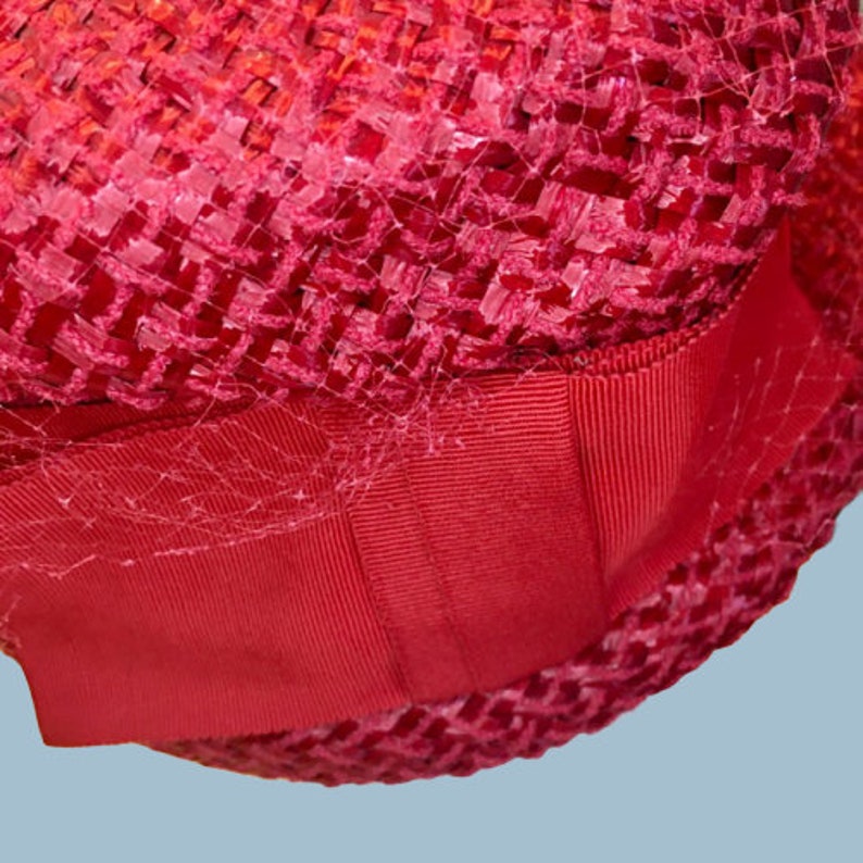 Parkridge Exclusives Vintage Red Straw Hat Red Netting Overlay