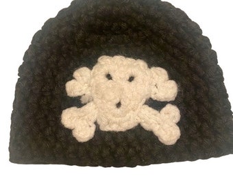 Crochet Pirate Hat for Baby Black White Skull and Crossbones Handmade